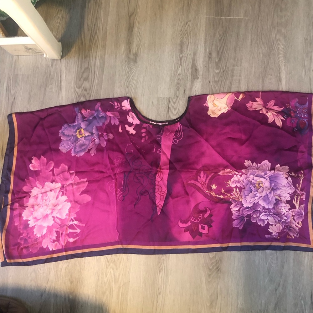 Purple Floral Silk Tunic Top NWOT